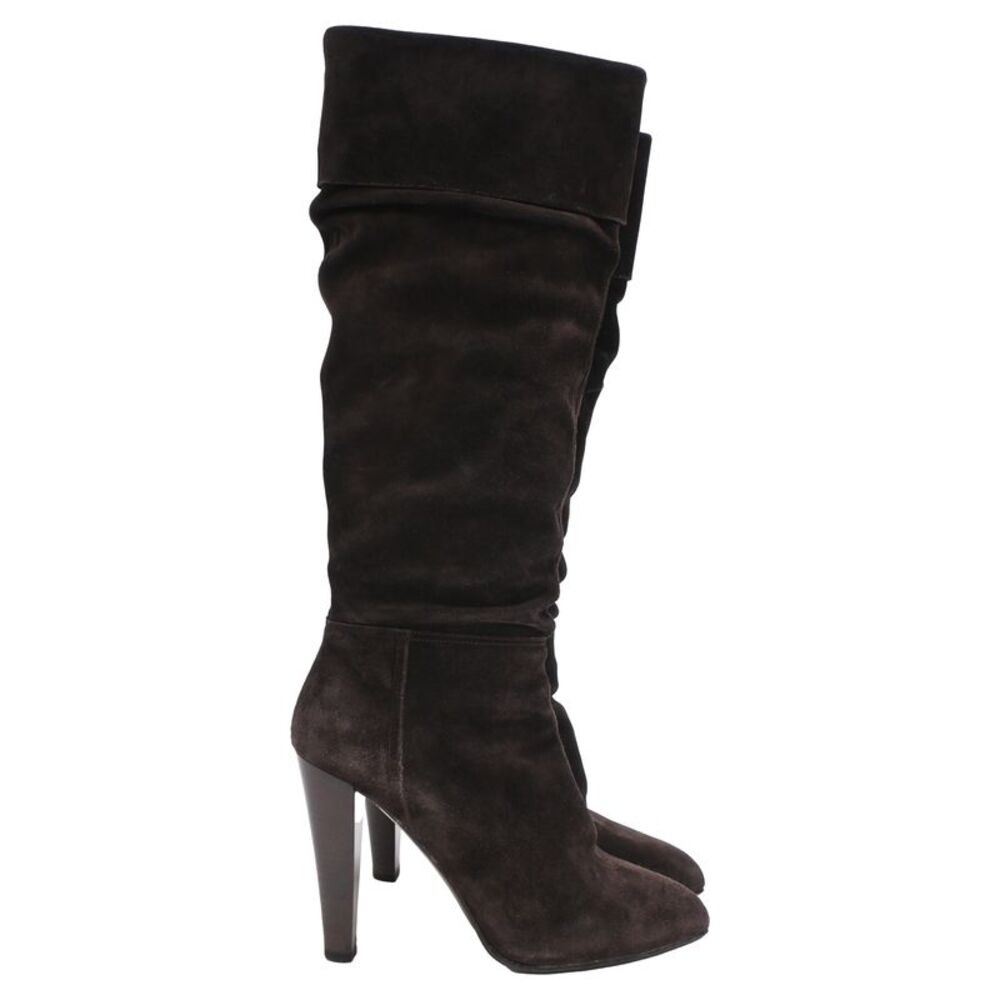 Miu Miu High-Heeled Knee-High Boots in Brown Suede